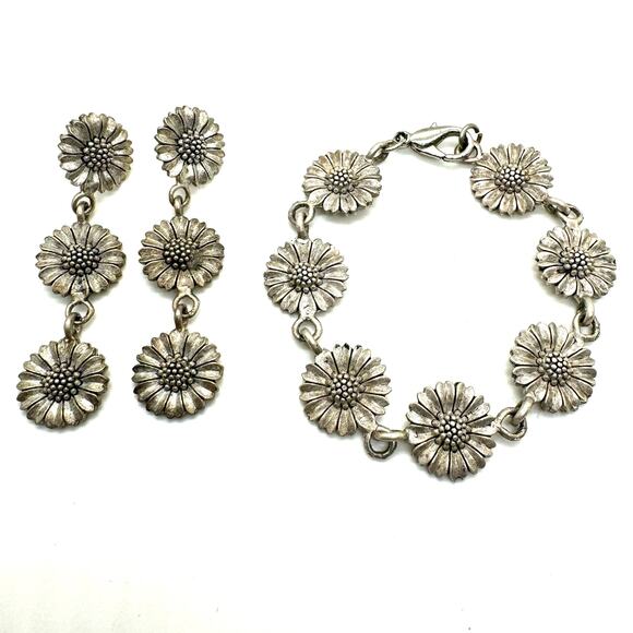 Vintage Eivind Hillestad Matching Daisy Sunflower Bracelet Dangle Earrings READ - Picture 1 of 7